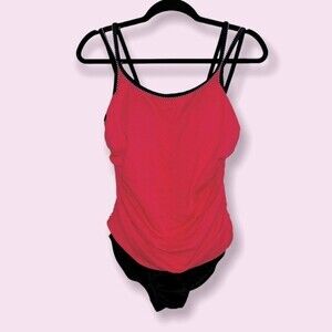 Miraclesuit Coral & Black One Piece Swimsuit Womens Size 10
